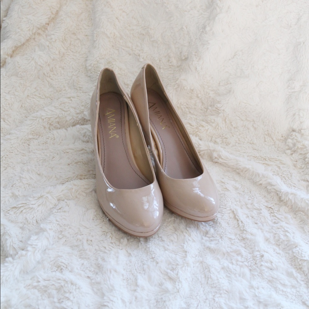 Amiana Nude Patent Platform Pumps 8 - Picture 4 of 8